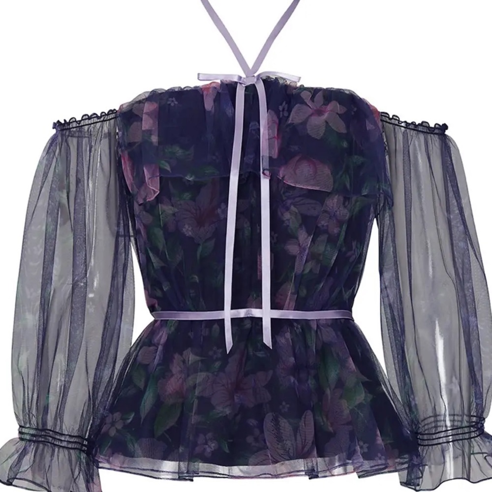 Marchesa notte floral Mesh Off The Shoulder Top sz 6